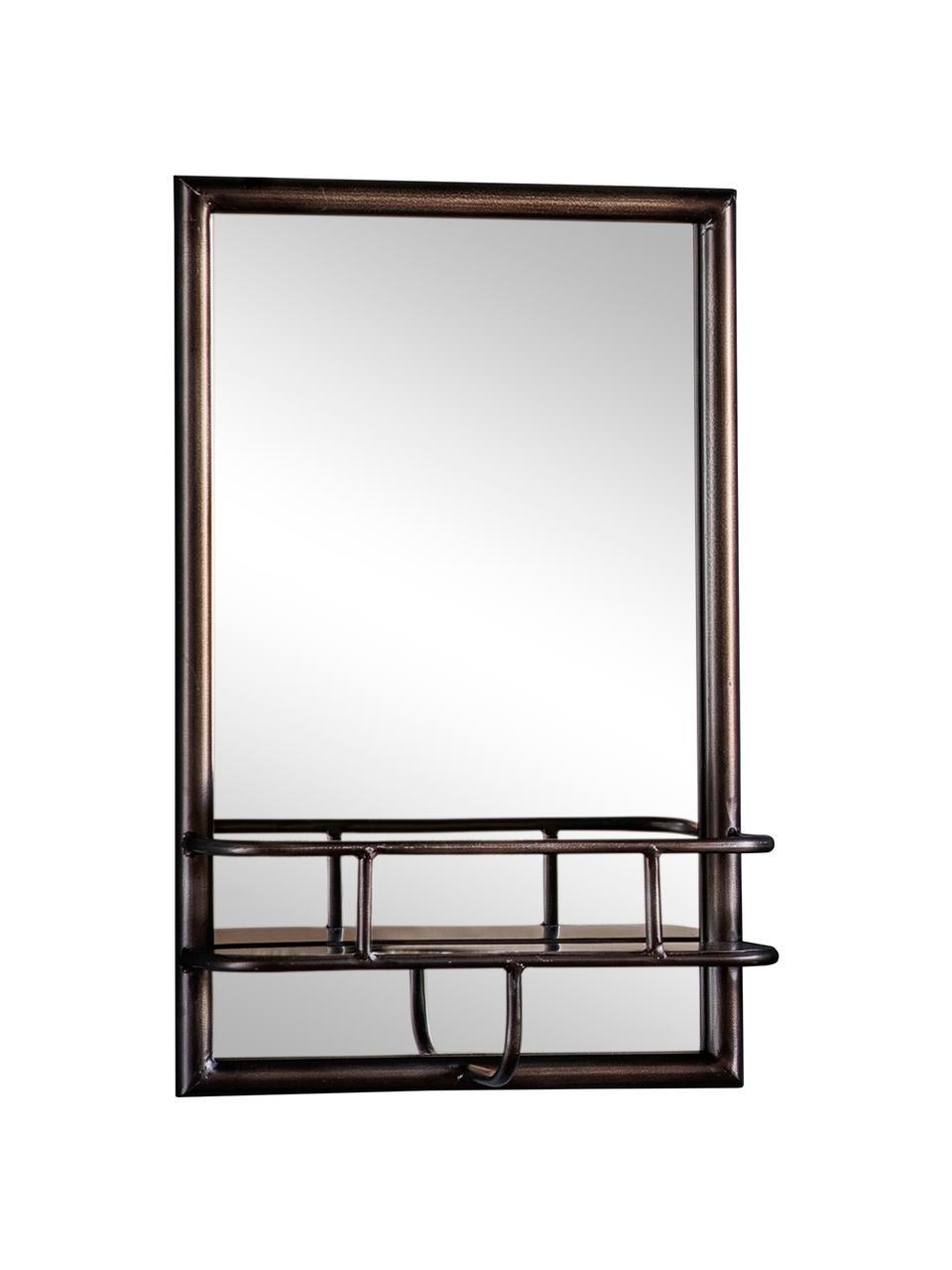 Čtvercové nástěnné zrcadlo s kovovým rámem a policí Milton, Černá, Š 30 cm, V 48 cm