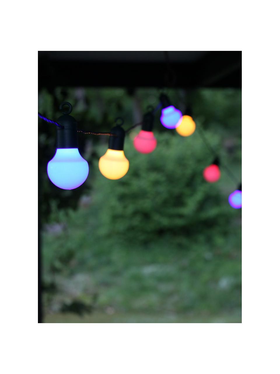 Outdoor LED lichtslinger Hooky, 1070 cm, 20 lampions, Lampions: kunststof, Fitting: kunststof, Zwart, meerkleurig, L 1070 cm
