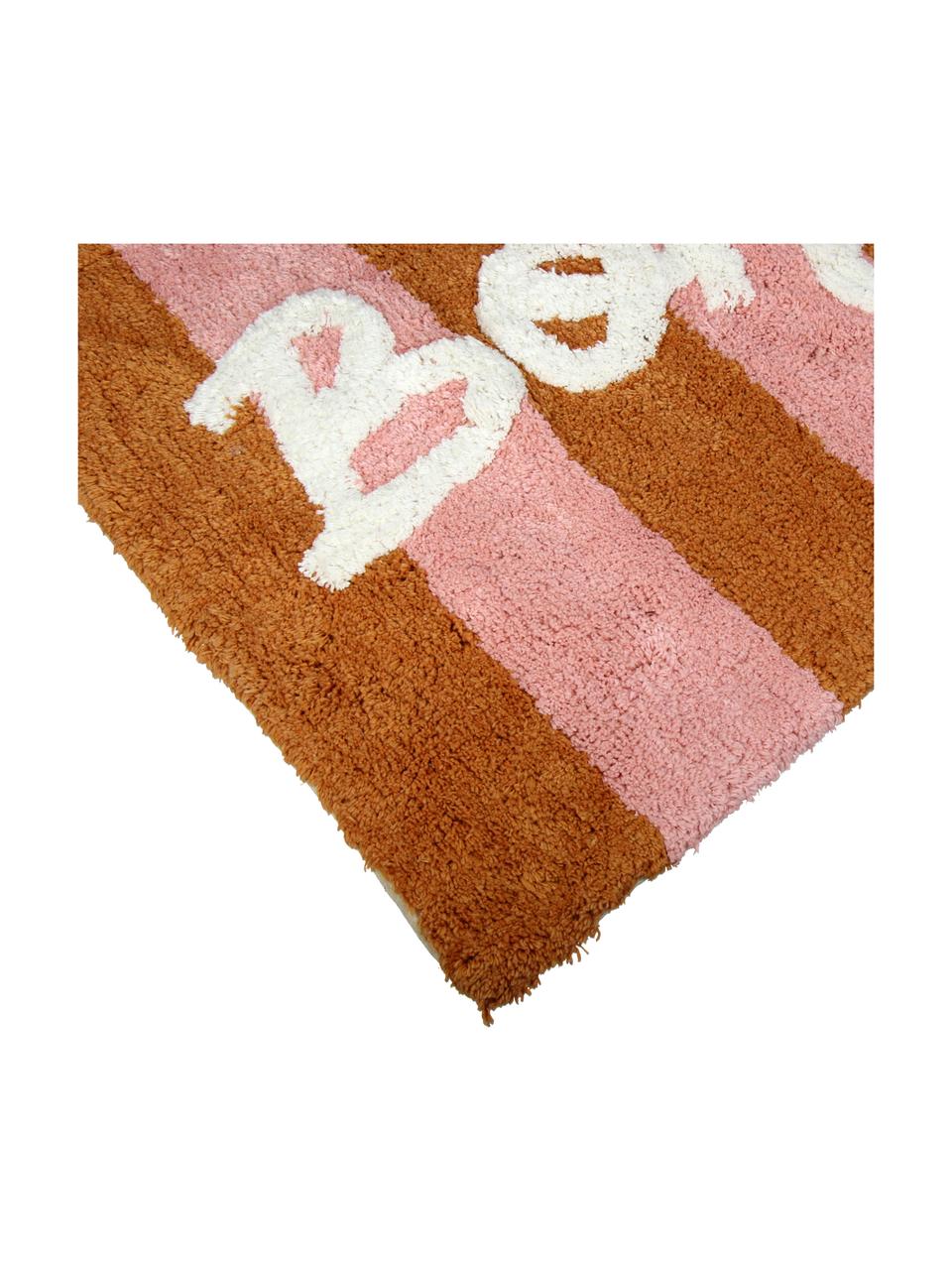 Alfombrilla de baño artesnal de algodón Bonjour, 100% algodón, Naranja, rosa palo, blanco, An 50 x L 80 cm