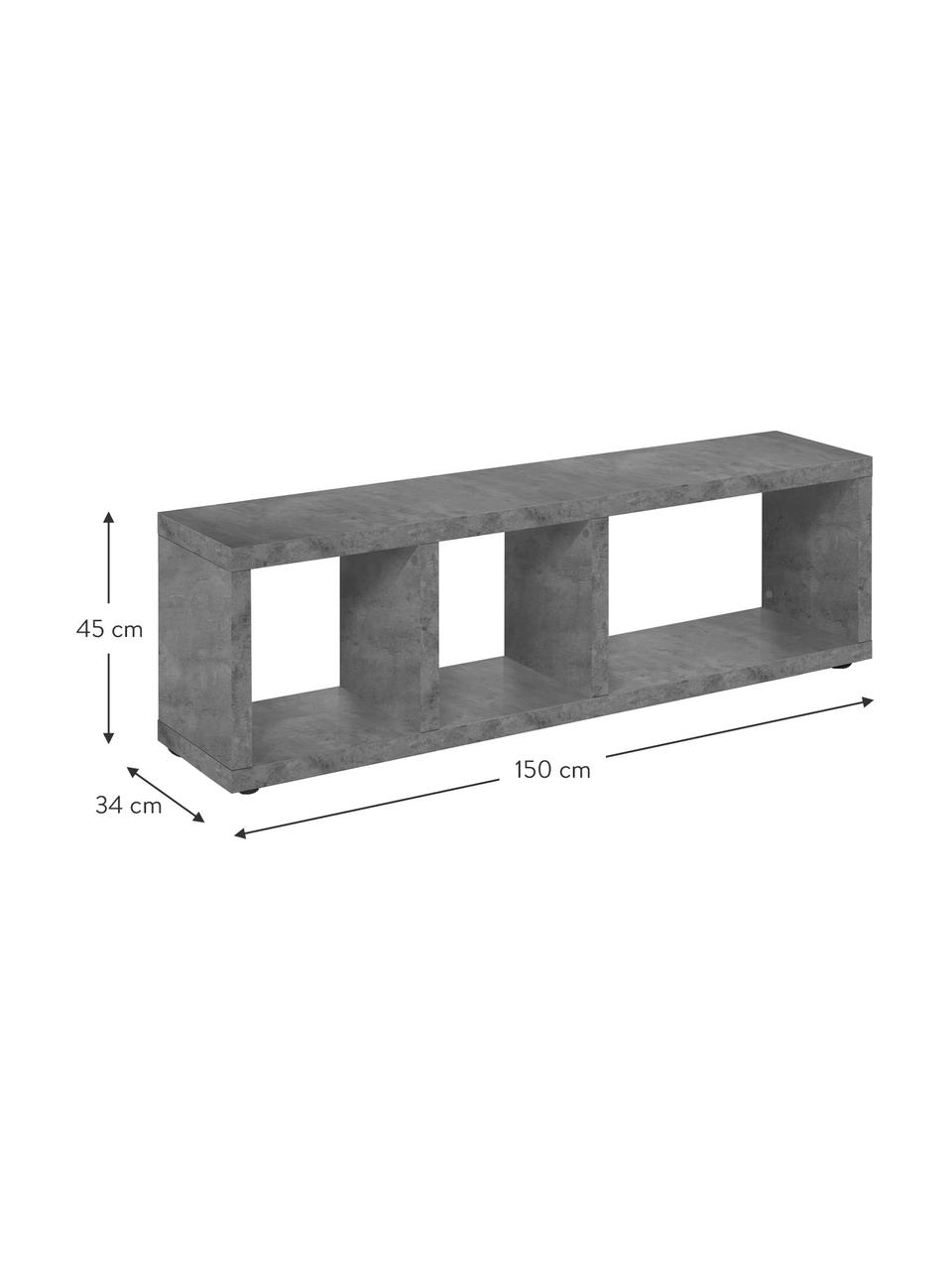 Graues Lowboard Berlin in Beton-Optik, Korpus: Spanplatte in Leichtbau-W, Oberfläche: Melaminschicht., Grau, 150 x 45 cm