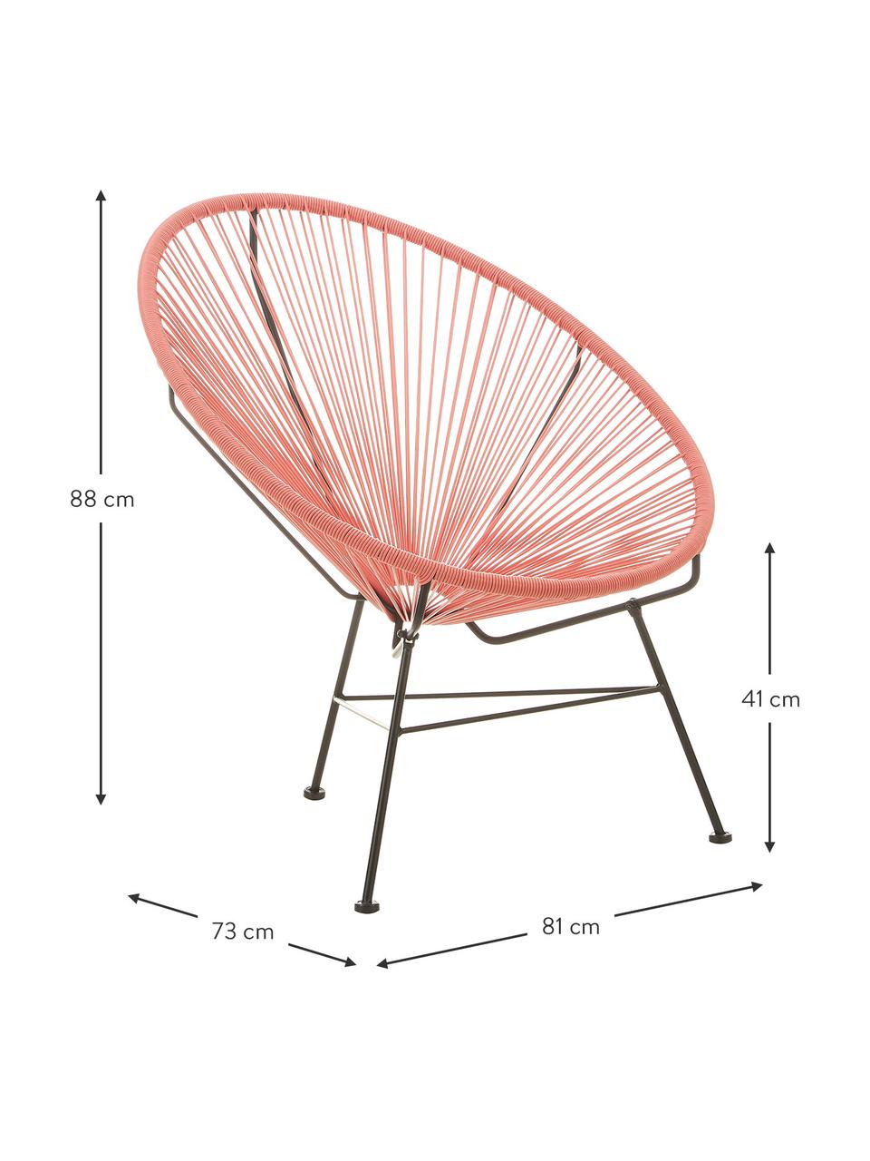 Fotel wypoczynkowy ze splotu z tworzywa sztucznego Bahia, Stelaż: metal malowany proszkowo, Koralowy, S 81 x G 73 cm