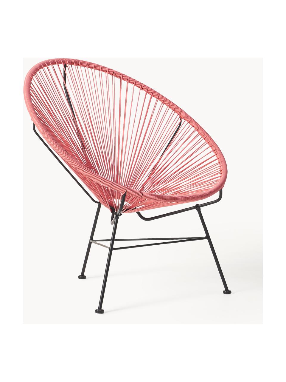 Fauteuil acapulco en plastique tressé Bahia, Rouge corail, larg. 81 x prof. 73 cm