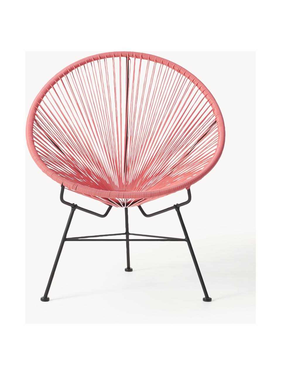 Fauteuil acapulco en plastique tressé Bahia, Rouge corail, larg. 81 x prof. 73 cm