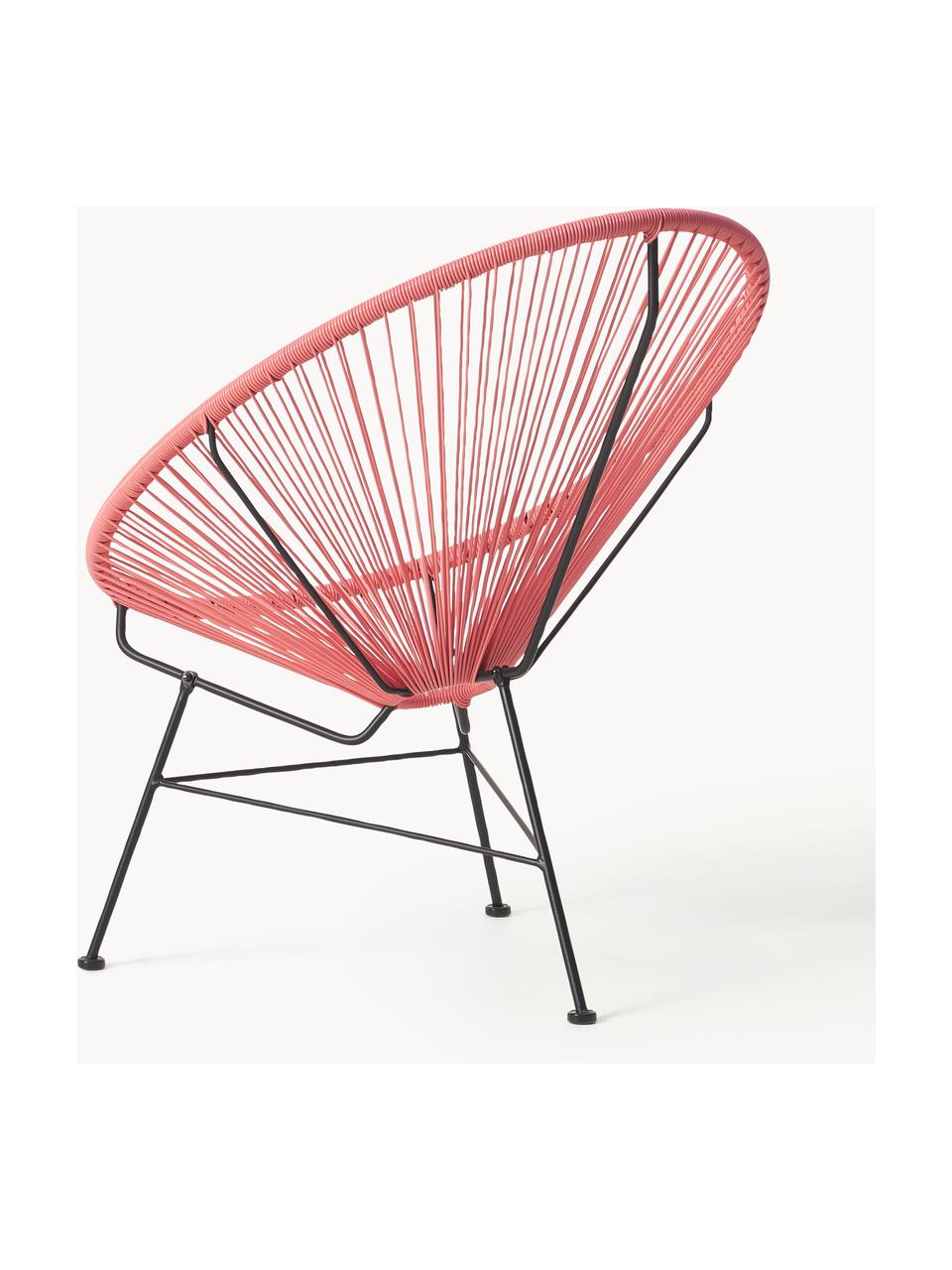 Fauteuil acapulco en plastique tressé Bahia, Rouge corail, larg. 81 x prof. 73 cm