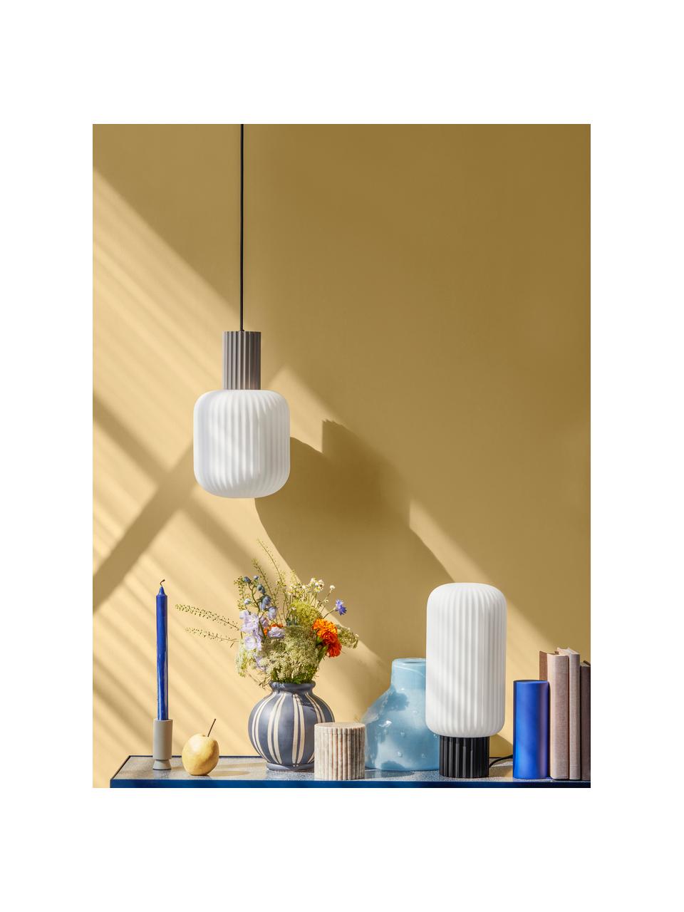 Kleine scandi hanglamp Lolly van glas, Lampenkap: opaalglas, Decoratie: gecoat metaal, Wit, beige, Ø 27 x H 42 cm