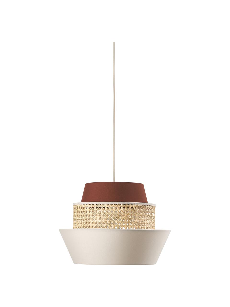 Hanglamp Klea van Weens vlechtwerk, Lampenkap: bamboe, textiel, Baldakijn: gepoedercoat metaal, Lichtbeige,bruin, Ø 41 x H 30 cm