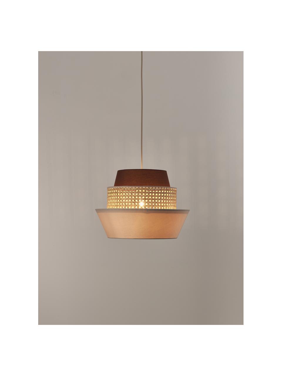 Hanglamp Klea van Weens vlechtwerk, Lampenkap: bamboe, textiel, Lichtbeige, bruin, B 41 x H 30 cm