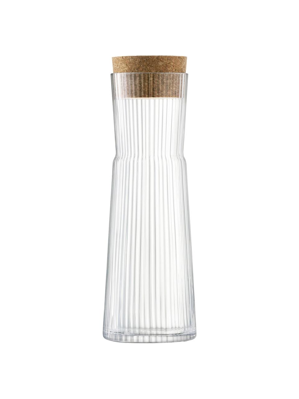 Carafe à surface rainurée et bouchon en liège Gio Line, 1,35 L, Transparent, liège, haut. 30 cm, 1,35 L