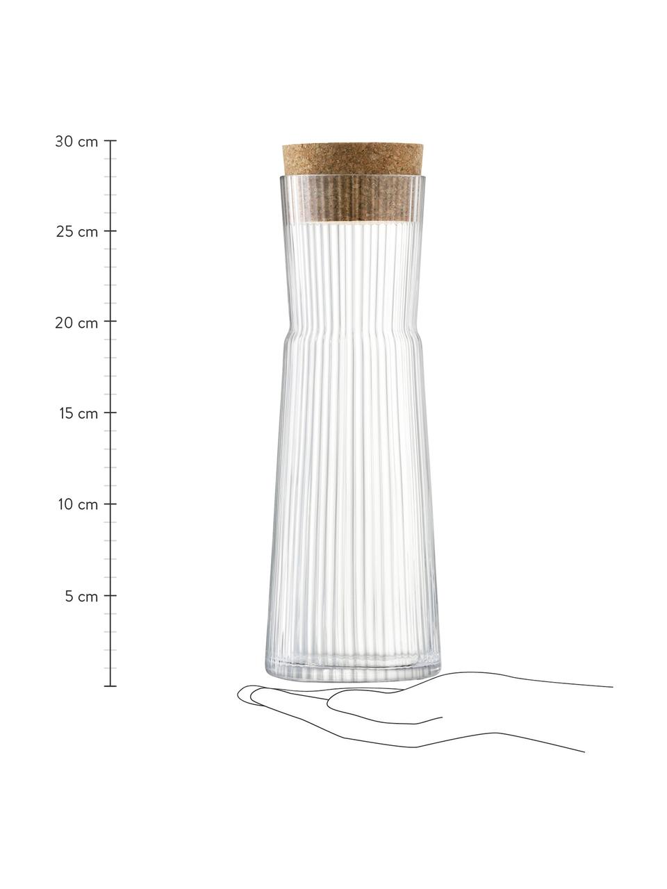 Glaskaraffe Gio Line mit Rillenrelief und Korkverschluss, 1.35 L, Verschluss: Kork, Transparent, Kork, H 30 cm, 1.35 L