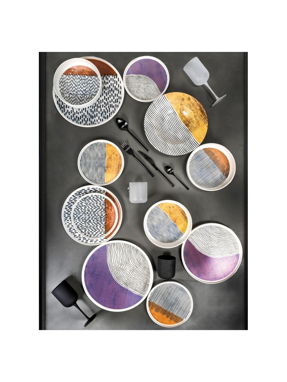 Frühstücksteller Switch mit buntem Design, 4er-Set, Keramik, Hellgrau, Schwarz, Bunt, Ø 21 cm