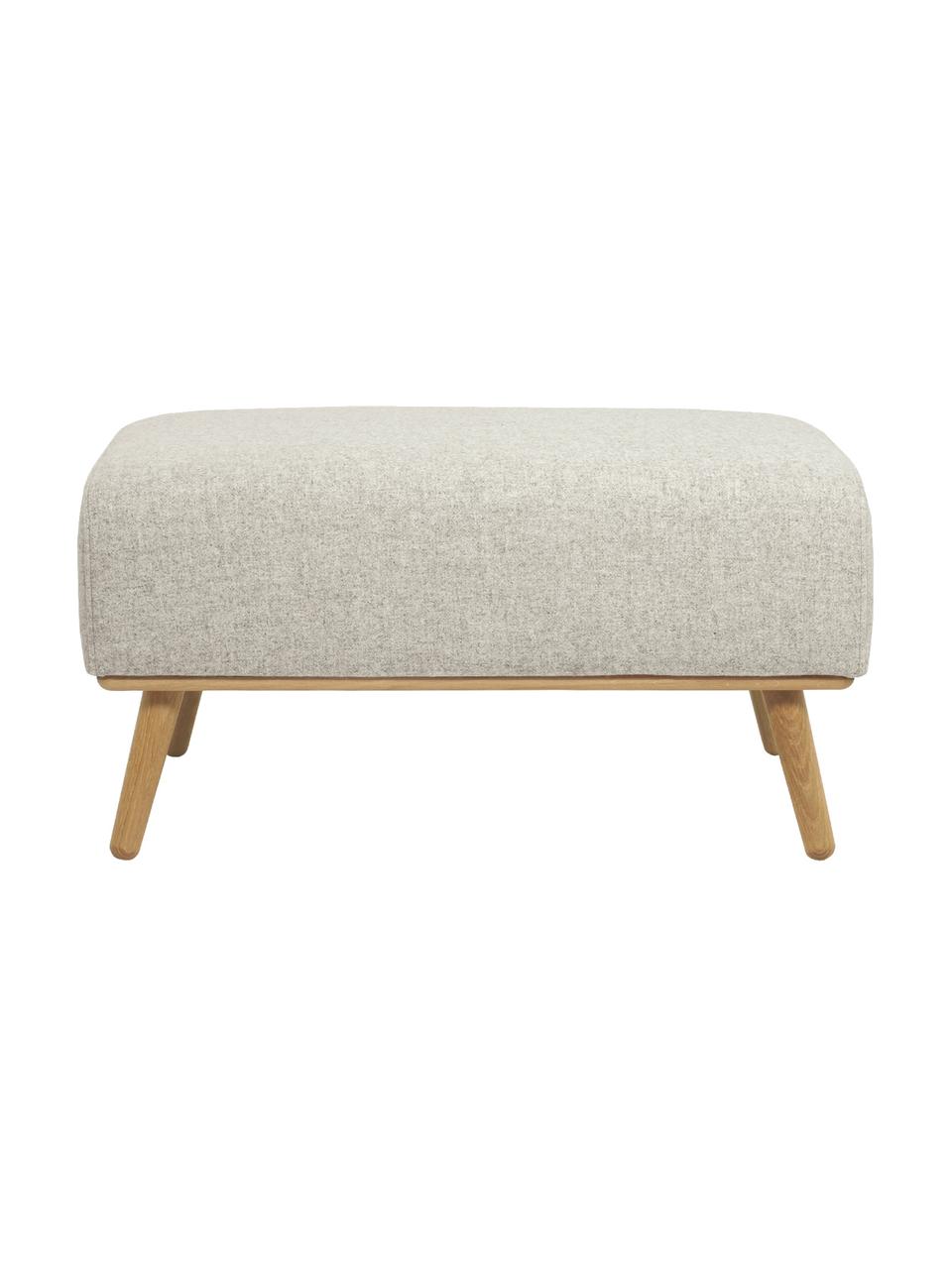 Hocker Archie mit Wollbezug und Holz-Füßen, Bezug: 100% Wolle, Gestell: Kiefernholz, FSC-zertifiz, Beine: Massives Eichenholz, FSC-, Webstoff Beige, B 87 x H 45 cm