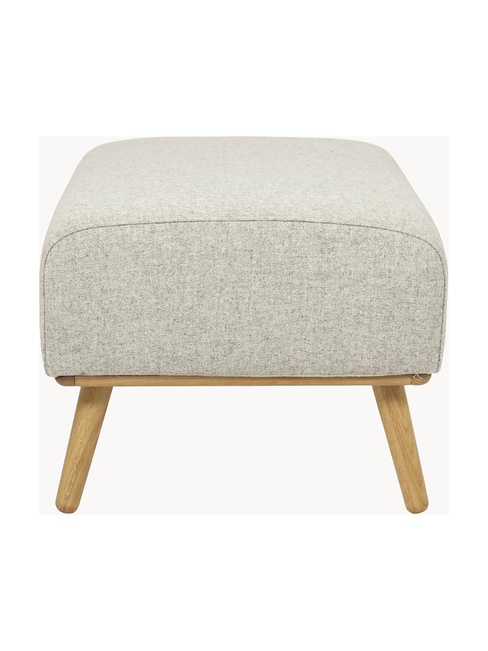 Hocker Archie mit Wollbezug und Holz-Füssen, Bezug: 100% Wolle, Gestell: Kiefernholz, FSC-zertifiz, Beine: Massives Eichenholz, FSC-, Webstoff Hellbeige, B 87 x H 45 cm