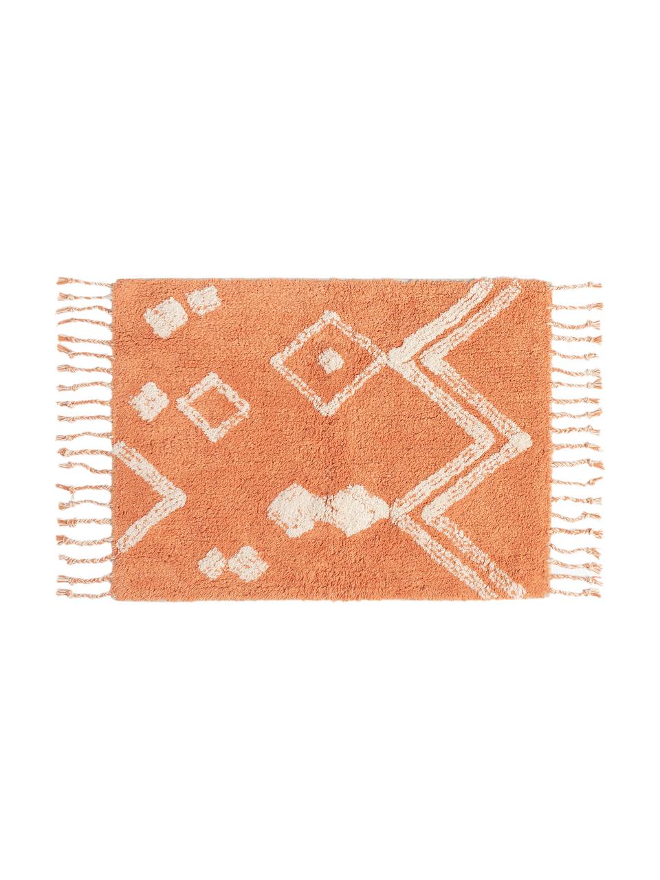 Tapis de bain bohème orange Fauve, Orange, blanc