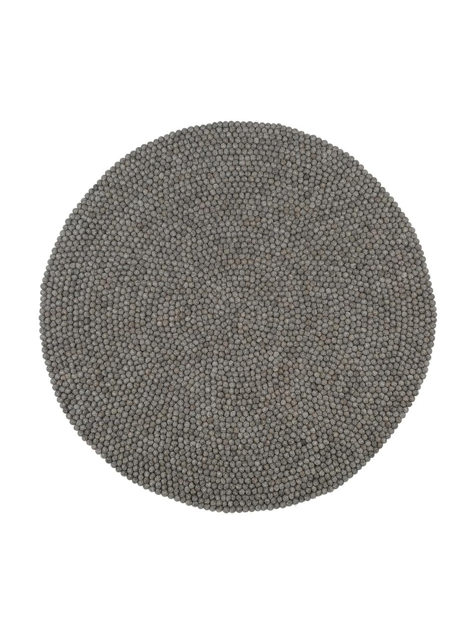 Rond wollen vloerkleed Dot, handgenaaid, Staalgrijs, Ø 90 cm (maat XS)