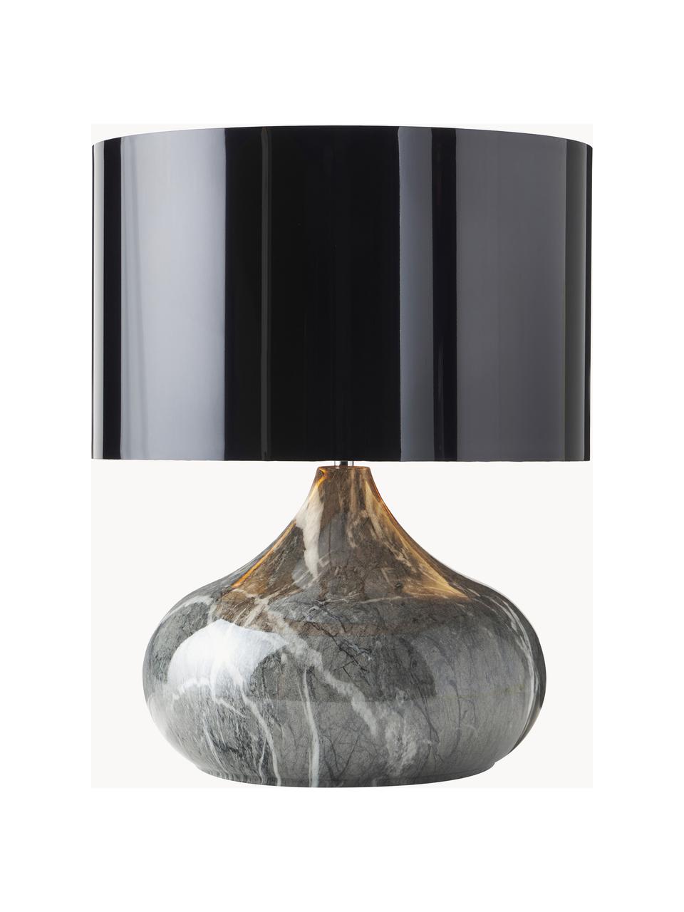 Tafellamp Mamo in marmerlook, Lampenkap: kunststof, Zwart, grijs, marmerlook, Ø 31 x H 38 cm