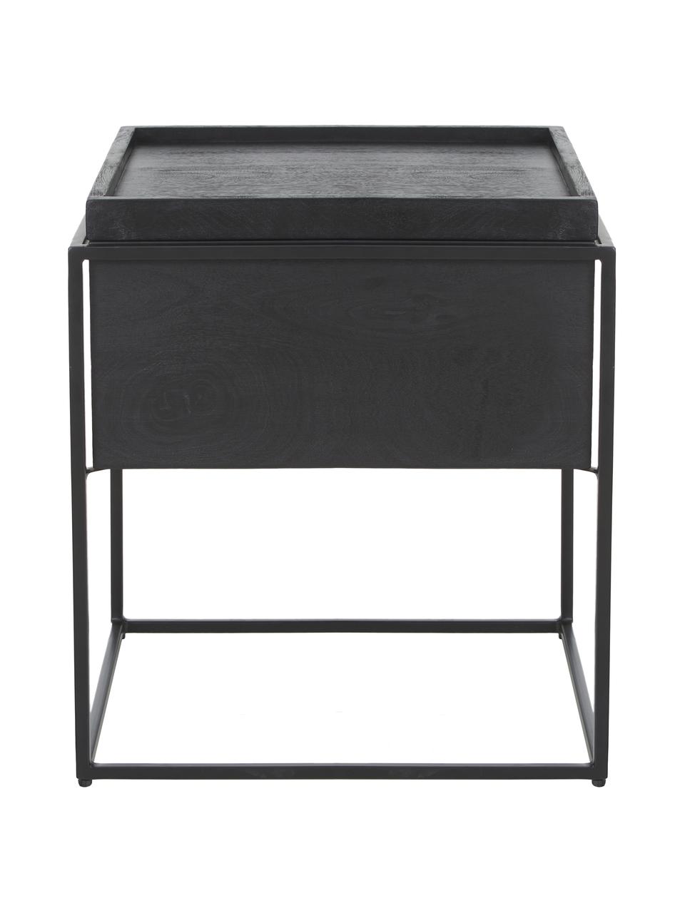 Tavolino con contenitore Theo, Struttura: metallo verniciato a polv, Legno di mango, nero, Larg. 45 x Alt. 50 cm
