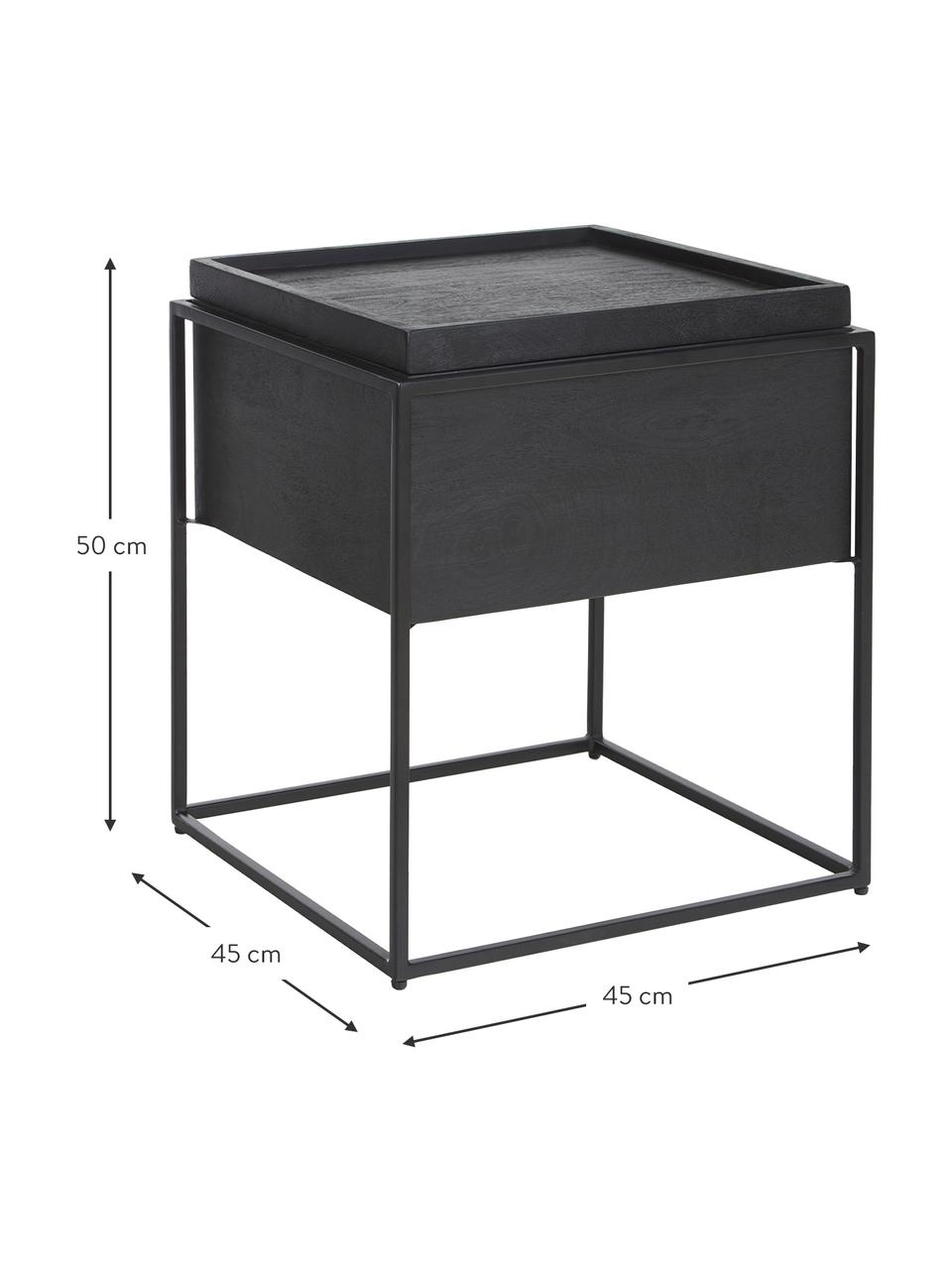 Pomocný stolík s úložným priestorom Theo, Korpus: mangové drevo, čierne lakované Konštrukcia: matná čierna, Š 45 x V 50 cm