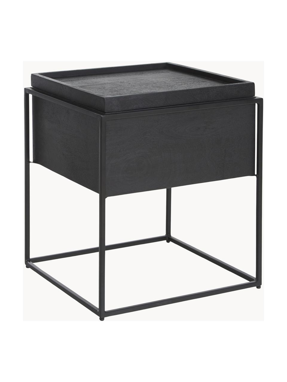 Stolik pomocniczy z miejscem do przechowywania Theo, Korpus: lite drewno mangowe, laki, Stelaż: metal malowany proszkowo, Drewno mangowe, czarny, S 45 x W 50 cm