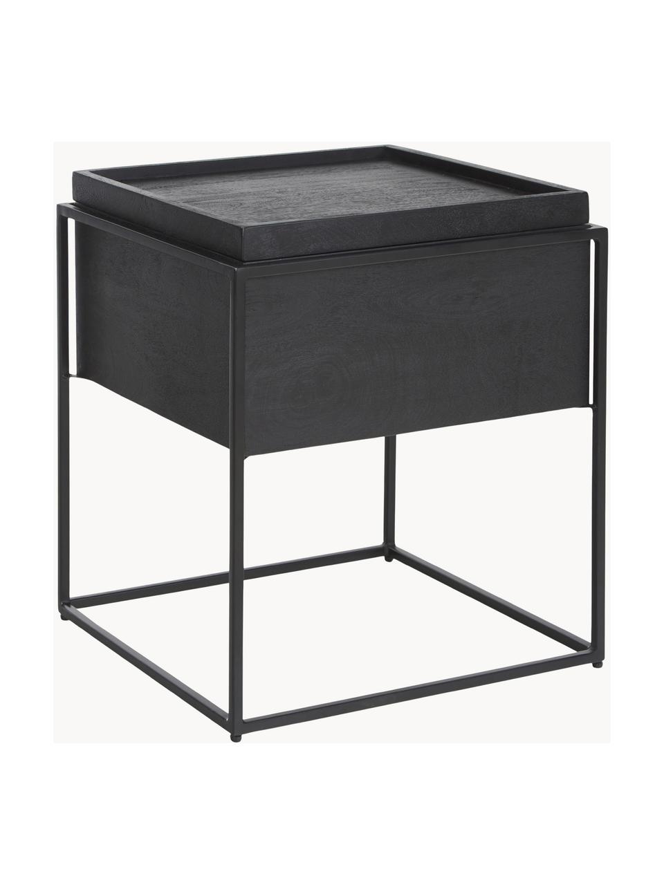 Odkládací stolek s úložným prostorem Theo, Mangové dřevo, černá, Š 45 cm, V 50 cm