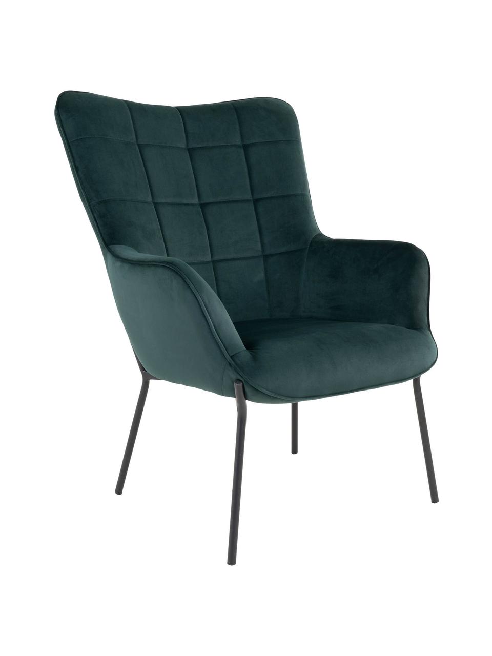 Sillón de terciopelo Glasgow, Tapizado: 100% terciopelo de poliés, Patas: metal recubierto, Verde oscuro, An 70 x F 79 cm