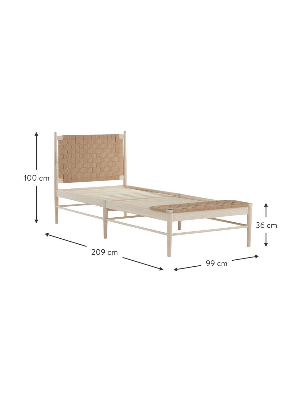 Dřevěná postel s čelem z jutové pleteniny Köpenhamn, Jasanové dřevo, béžová, Š 160 cm, D 200 cm