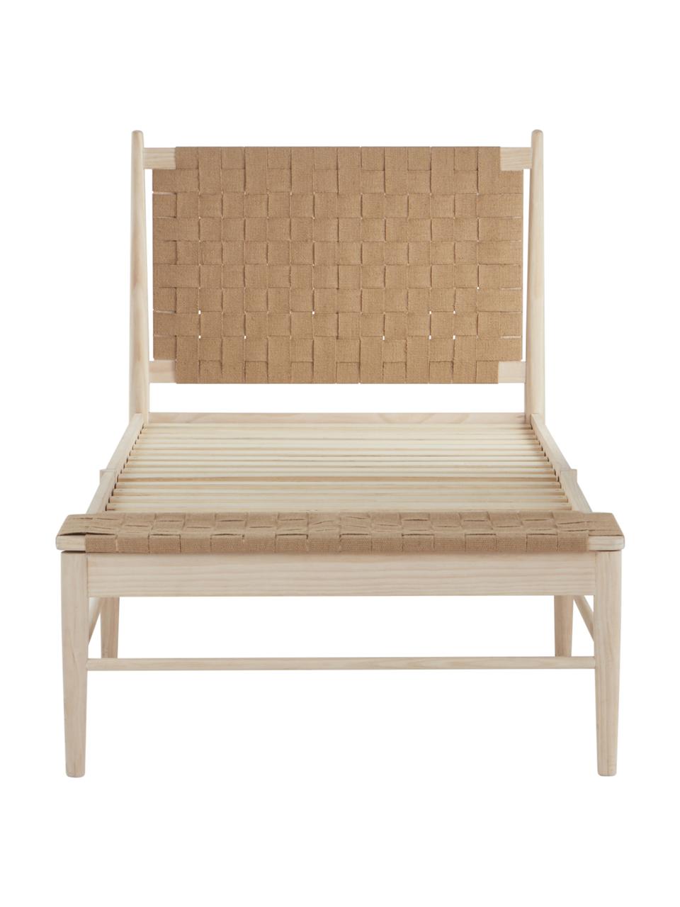Holzbett Köpenhamn mit Kopfteil aus Jutegeflecht, Gestell: Kiefernholz mit Eschenhol, Füße: Eschenholz, Eschenholz, Beige, B 160 x L 200 cm