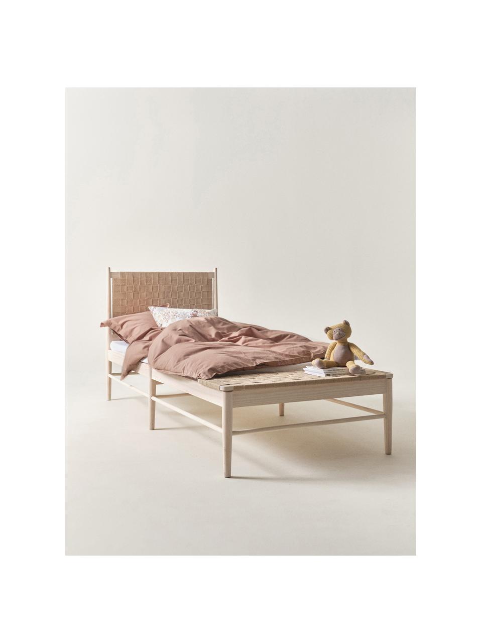 Houten bed Köpenhamn met hoofdeinde van jute vlechtwerk, Frame: grenenhout met essenhoutf, Poten: essenhout, Essenhout, beige, B 160 x L 200 cm