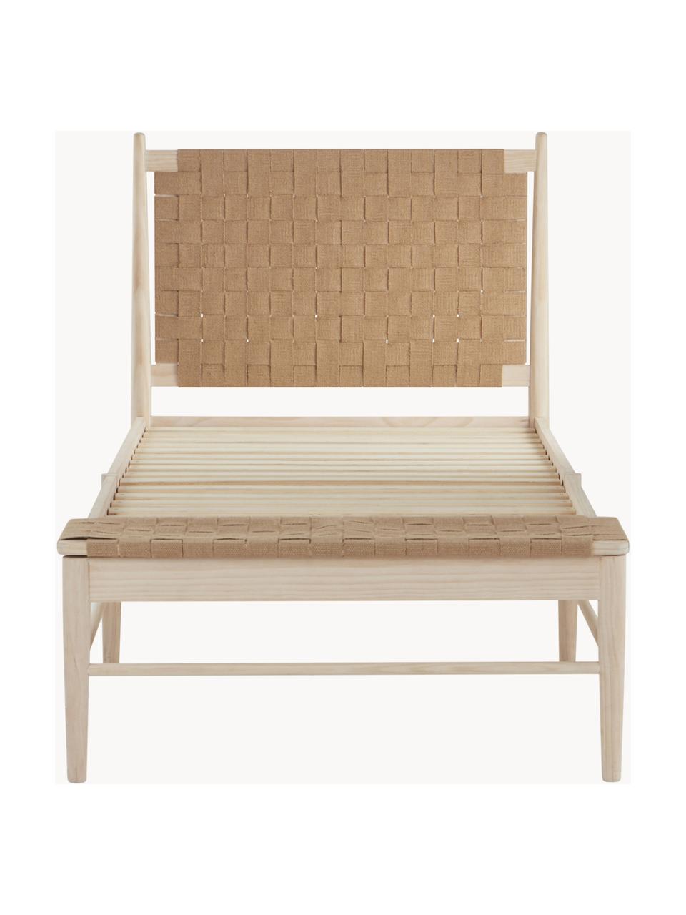 Cama de madera con cabecero de yute Köpenhamn, Estructura: madera de pino chapado en, Patas: madera de fresno, Madera de fresno, beige, An 160 x L 200 cm