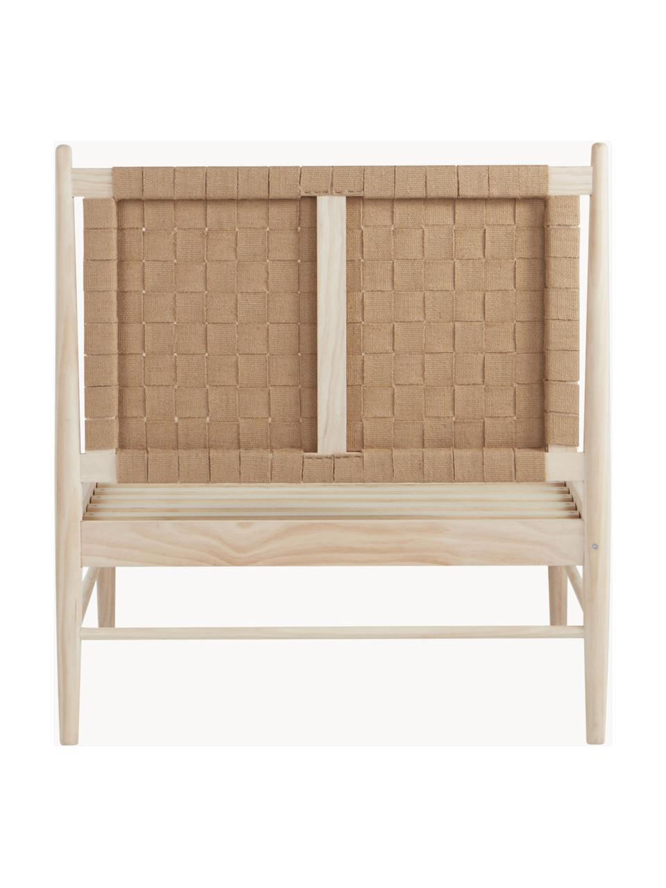 Cama de madera con cabecero de yute Köpenhamn, Estructura: madera de pino chapado en, Patas: madera de fresno, Madera de fresno, beige, An 160 x L 200 cm