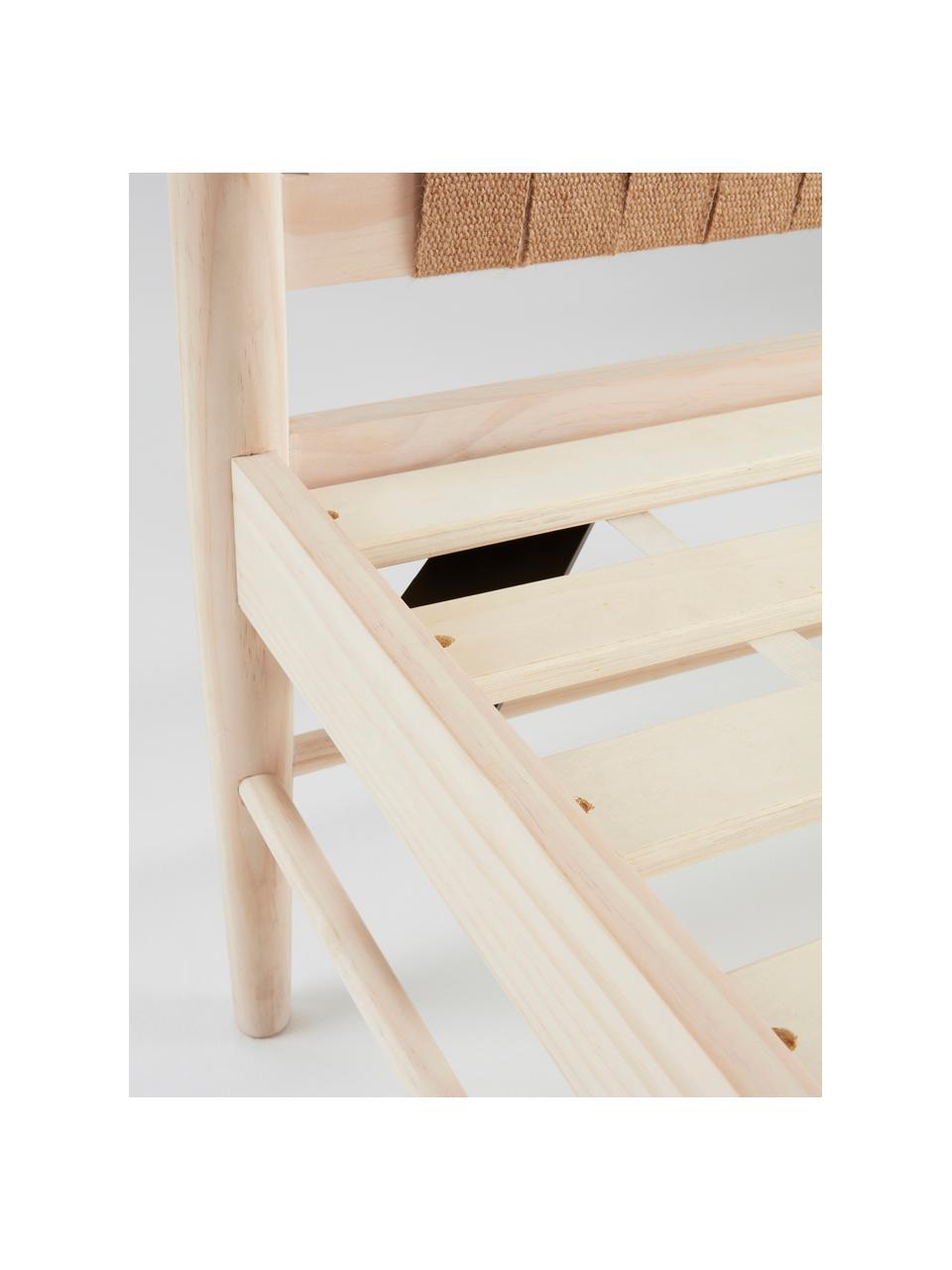 Cama de madera con cabecero de yute Köpenhamn, Estructura: madera de pino chapado en, Patas: madera de fresno, Madera de fresno, beige, An 160 x L 200 cm