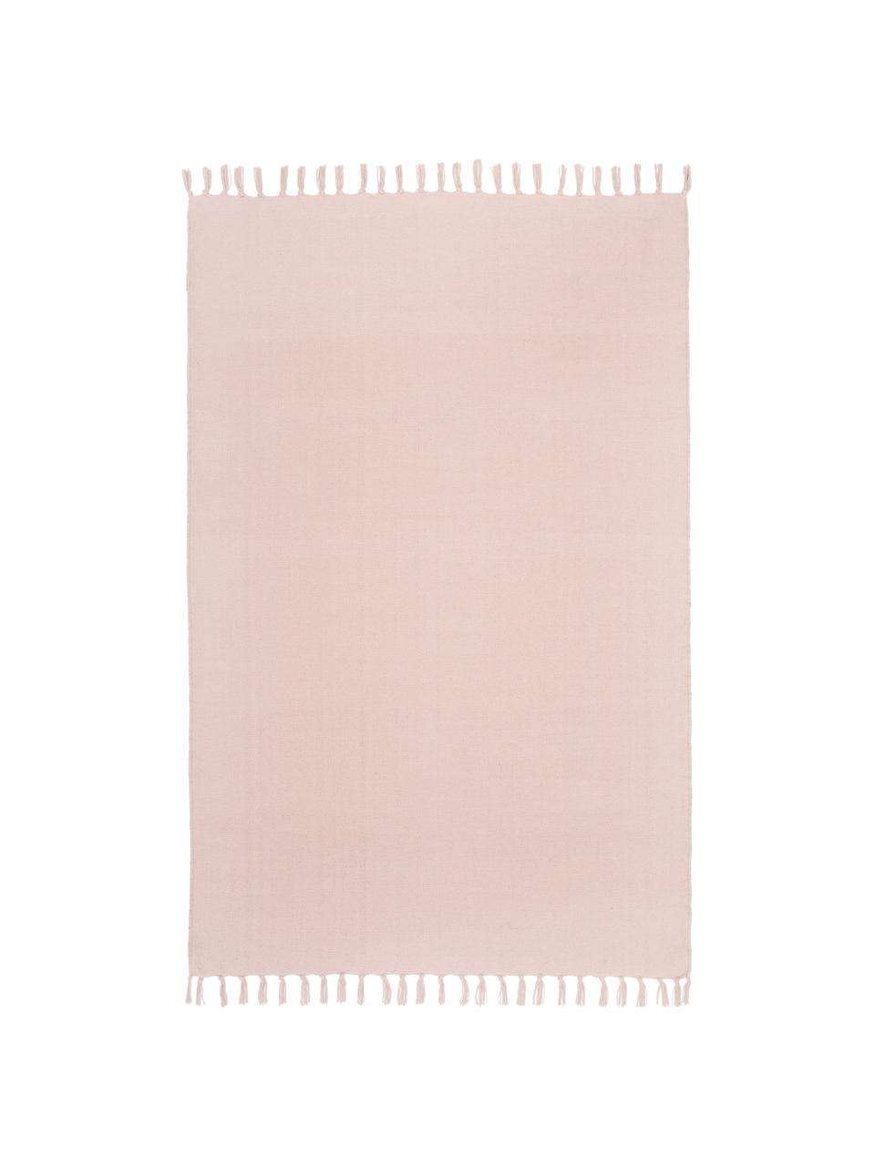 Tapis fin en coton rose, tissé main Agneta, 100 % coton, Rose, larg. 160 x long. 230 cm (taille M)