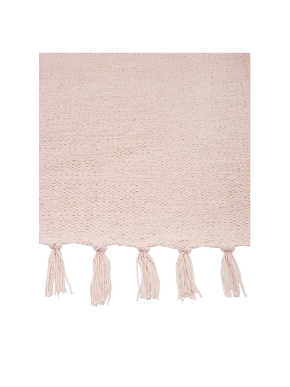 Tapis fin en coton rose, tissé main Agneta, 100 % coton, Rose, larg. 160 x long. 230 cm (taille M)