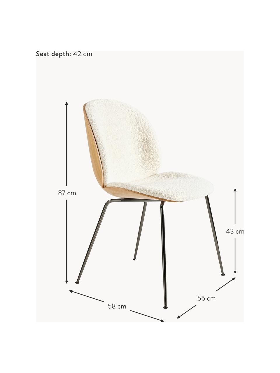 Čalouněná bouclé židle Beetle, Bílá, dubové dřevo, lesklá černá, Š 56 cm, H 58 cm