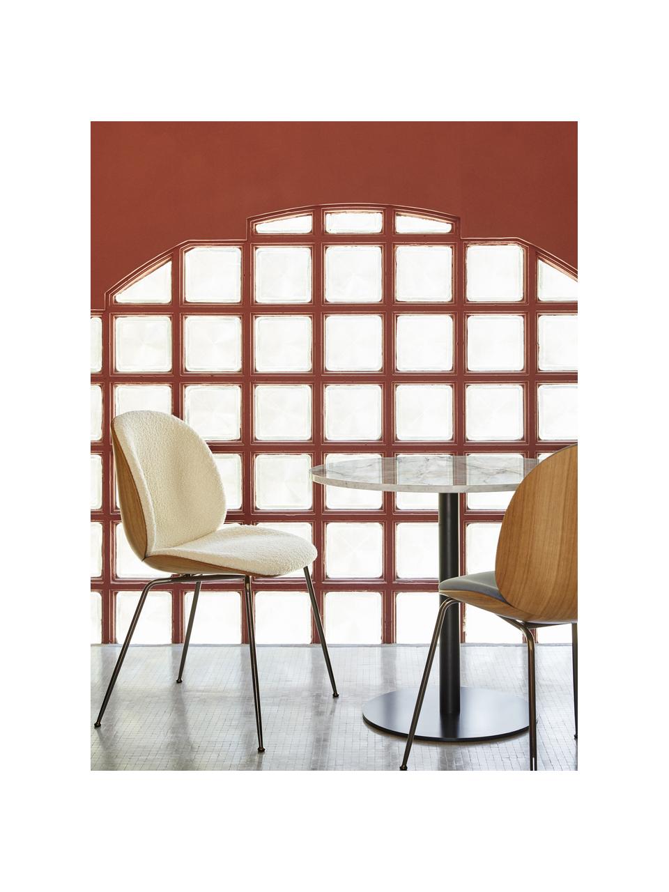 Krzesło tapicerowane Bouclé Beetle, Tapicerka: Bouclé (100% poliester), Nogi: stal powlekana, Bouclé biały, drewno dębowe, czarny błyszczący, S 56 x G 58 cm