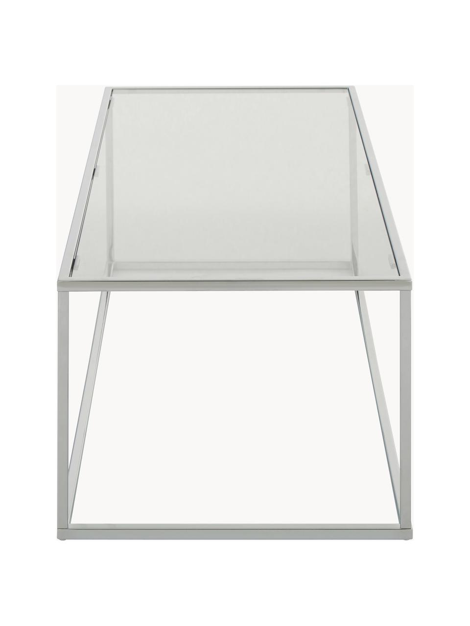 Salontafel Maya met glazen tafelblad, Tafelblad: veiligheidsglas, Frame: verchroomd metaal, Transparant, chroomkleurig, B 110 x D 50 cm