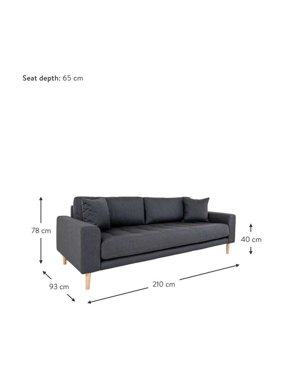 Divano a 3 posti in tessuto grigio Andrew, Rivestimento: poliestere 30.000 cicli d, Sottostruttura: legno di quercia, Piedini: legno di abete, Grigio, Larg. 210 x Alt. 93 cm