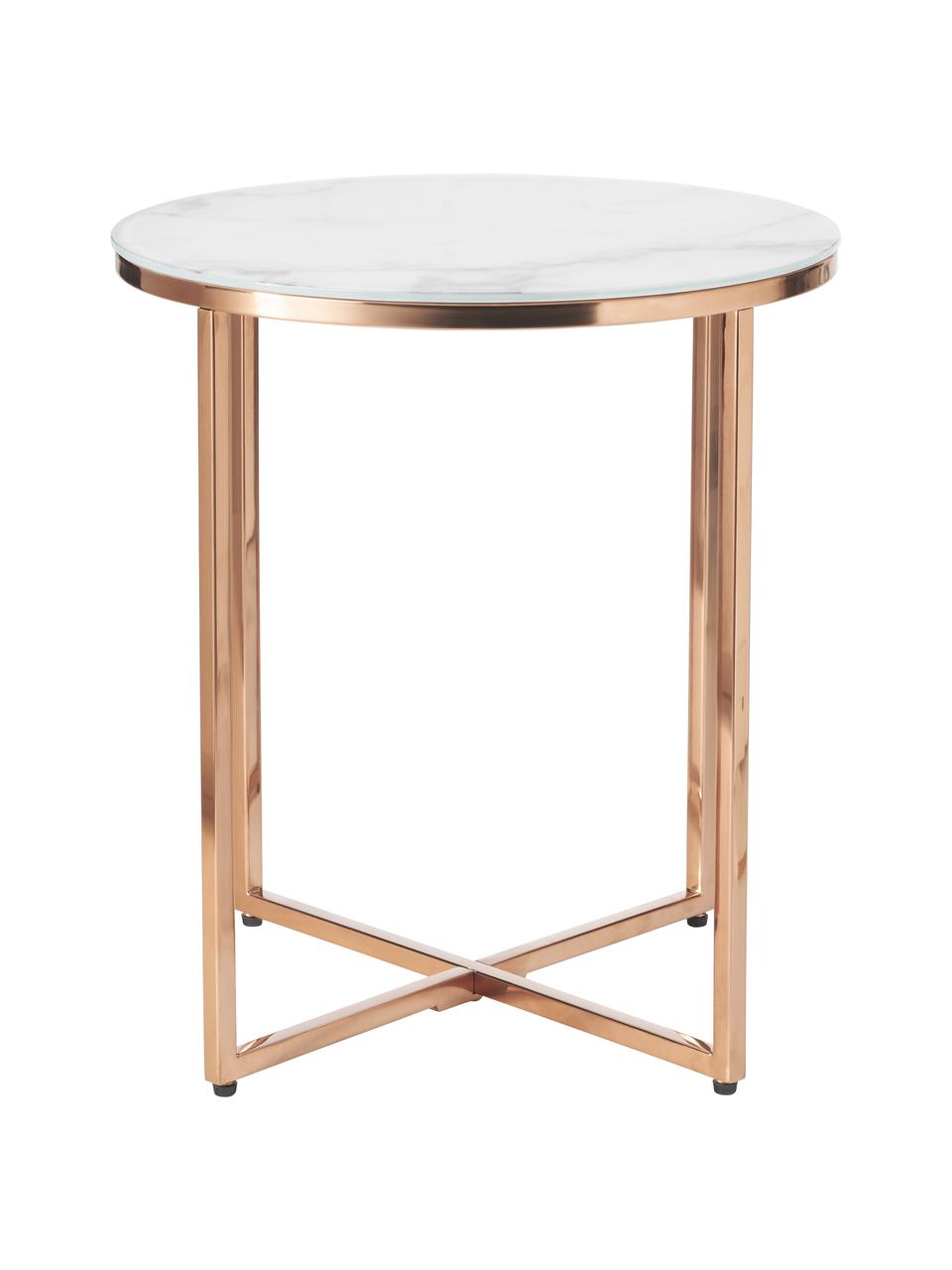 Kulatý odkládací stolek s mramorovanou skleněnou deskou Antigua, Bílá, odstíny růžové, Ø 45 cm, V 50 cm