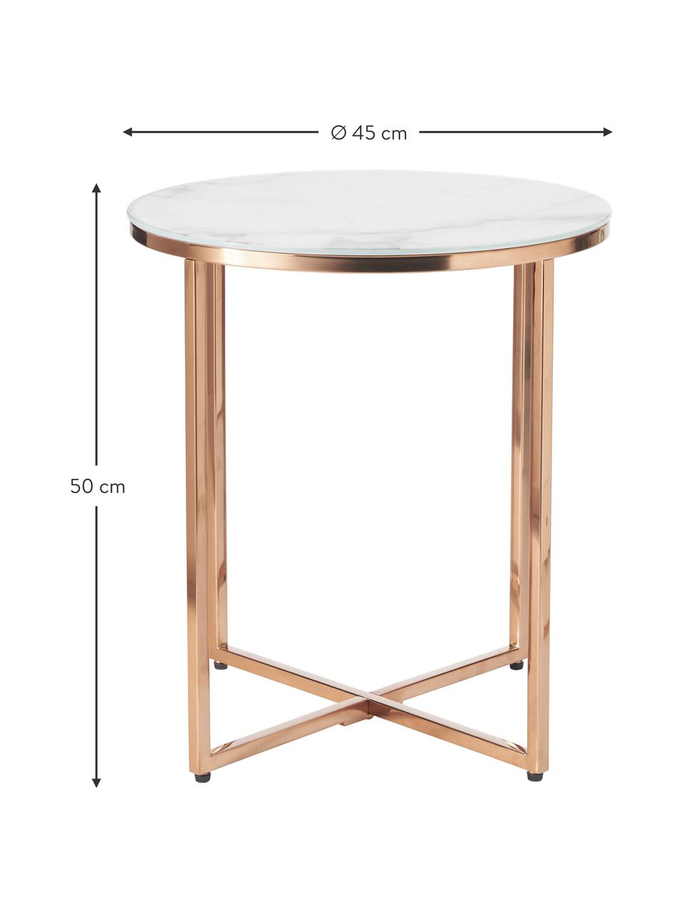 Table d'appoint ronde avec plateau en verre aspect marbre Antigua, Blanc, couleur rose, Ø 45 x haut. 50 cm