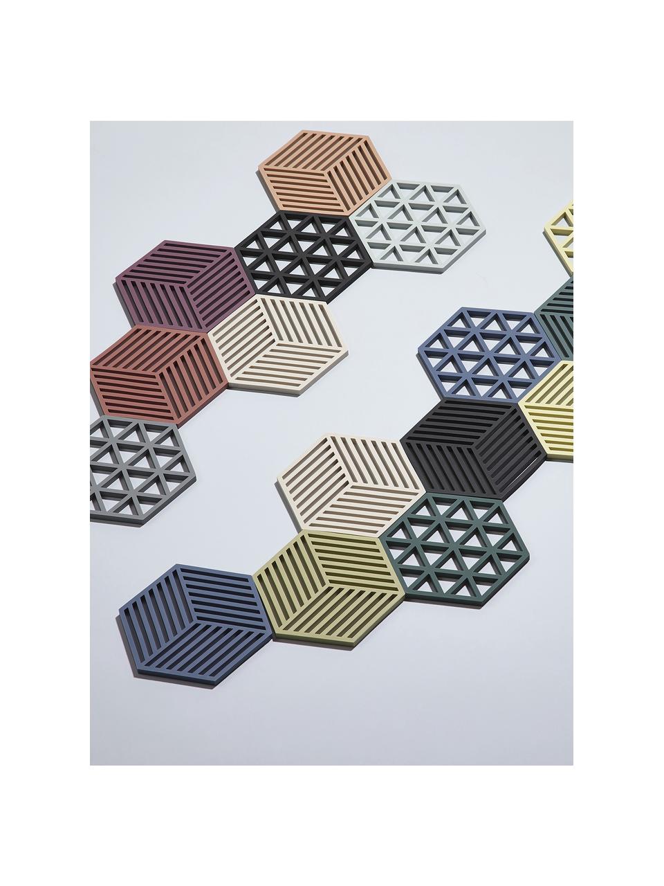 Dessous de plat en silicone Hexagon, Silicone, Noir, larg. 14 x long. 16 cm