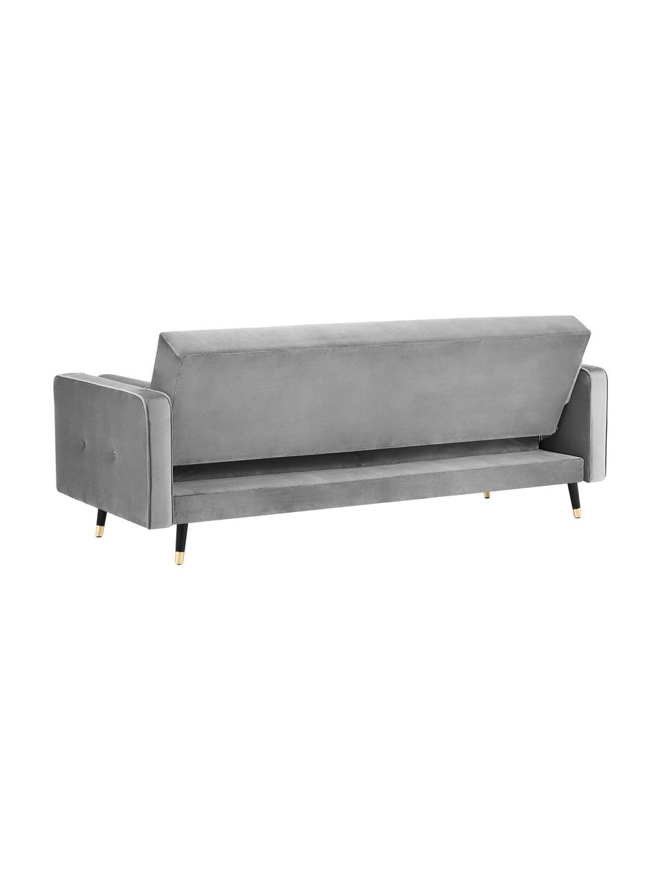 Canapé convertible 3 places velours gris Gia, Velours gris clair, larg. 212 x prof. 93 cm