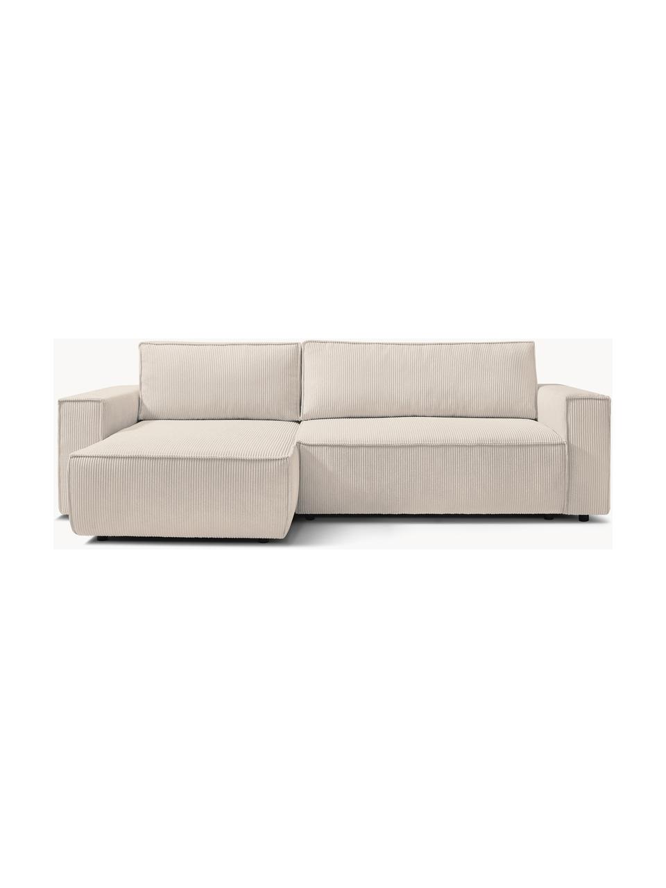 Sofá rinconera cama de pana Nihad (4 plazas), con espacio de almacenamiento, Tapizado: pana de poliéster, Patas: plástico, Pana beige, An 282 x F 153 cm