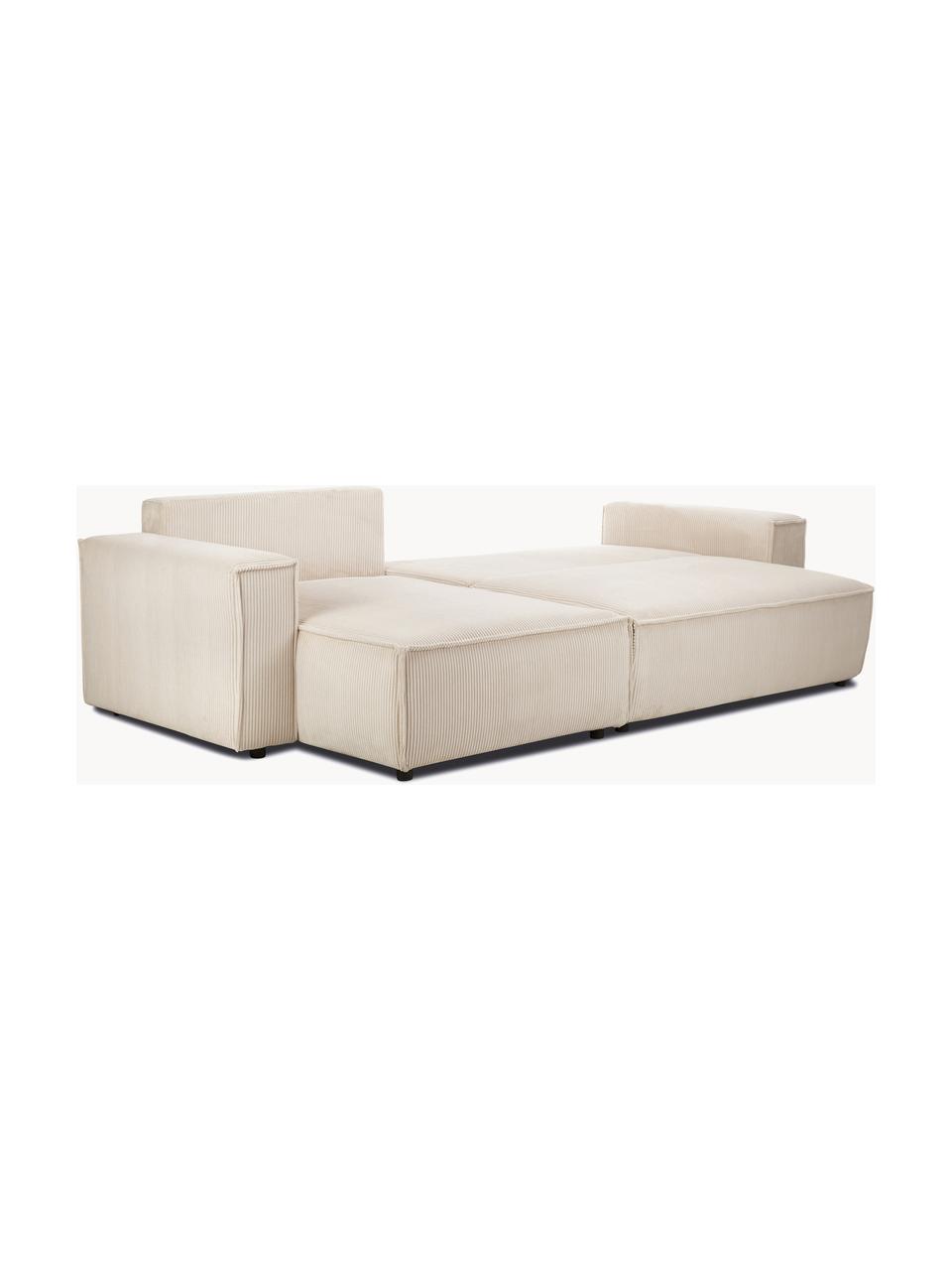 Sofá rinconera cama de pana Nihad (4 plazas), con espacio de almacenamiento, Tapizado: pana de poliéster, Patas: plástico, Pana beige, An 282 x F 153 cm