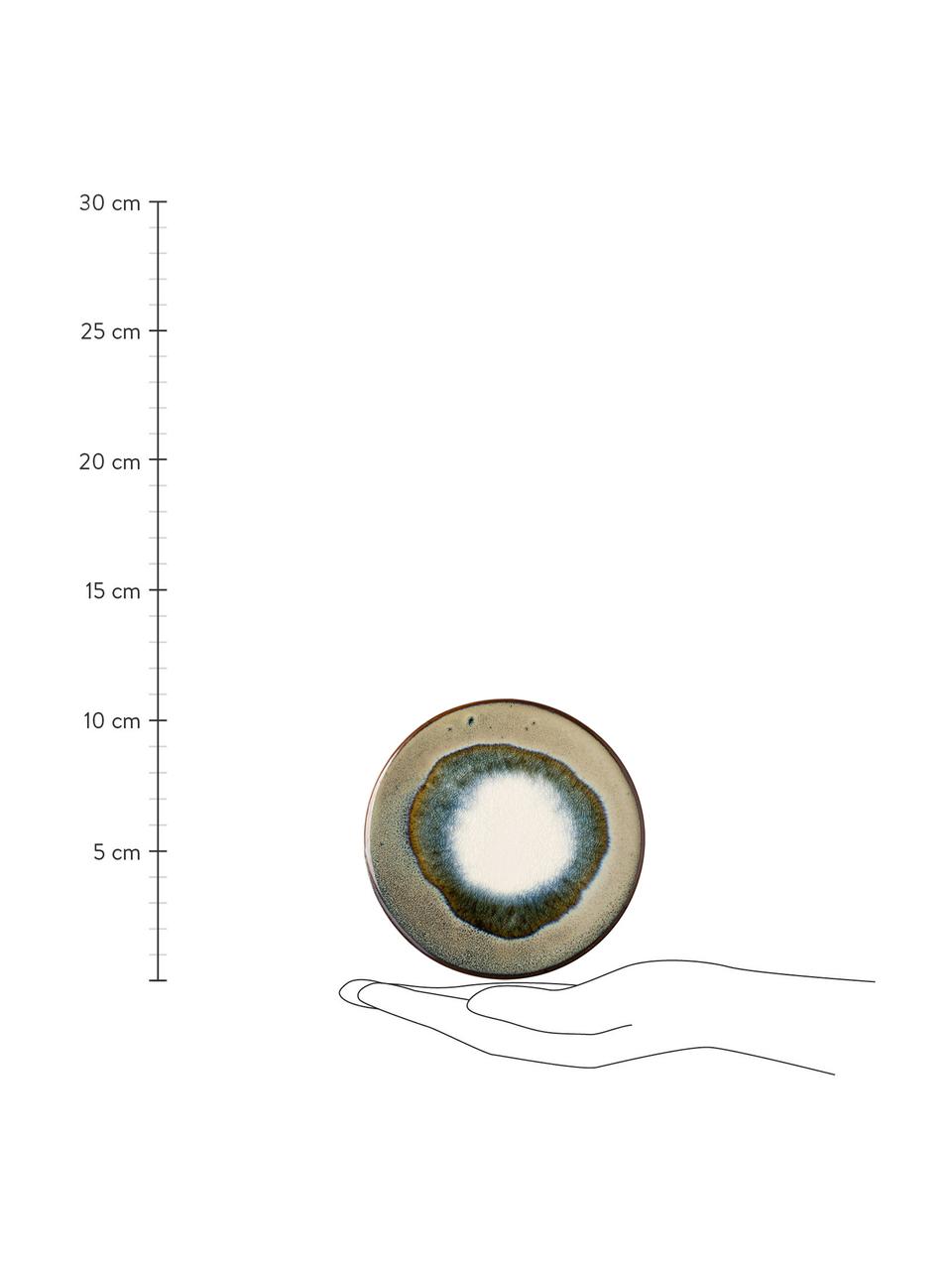 Keramik-Untersetzer Felicitas mit Cracquelé-Glasur, 3er-Set, Unterseite: Kork, Blautöne, Brauntöne, Rosatöne, Grüntöne, Ø 11 x H 1 cm