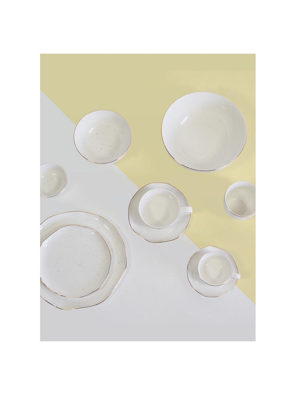 Ciotola fatta a mano con bordo dorato Bella, Porcellana, Bianco crema, Ø 22 x Alt. 10 cm