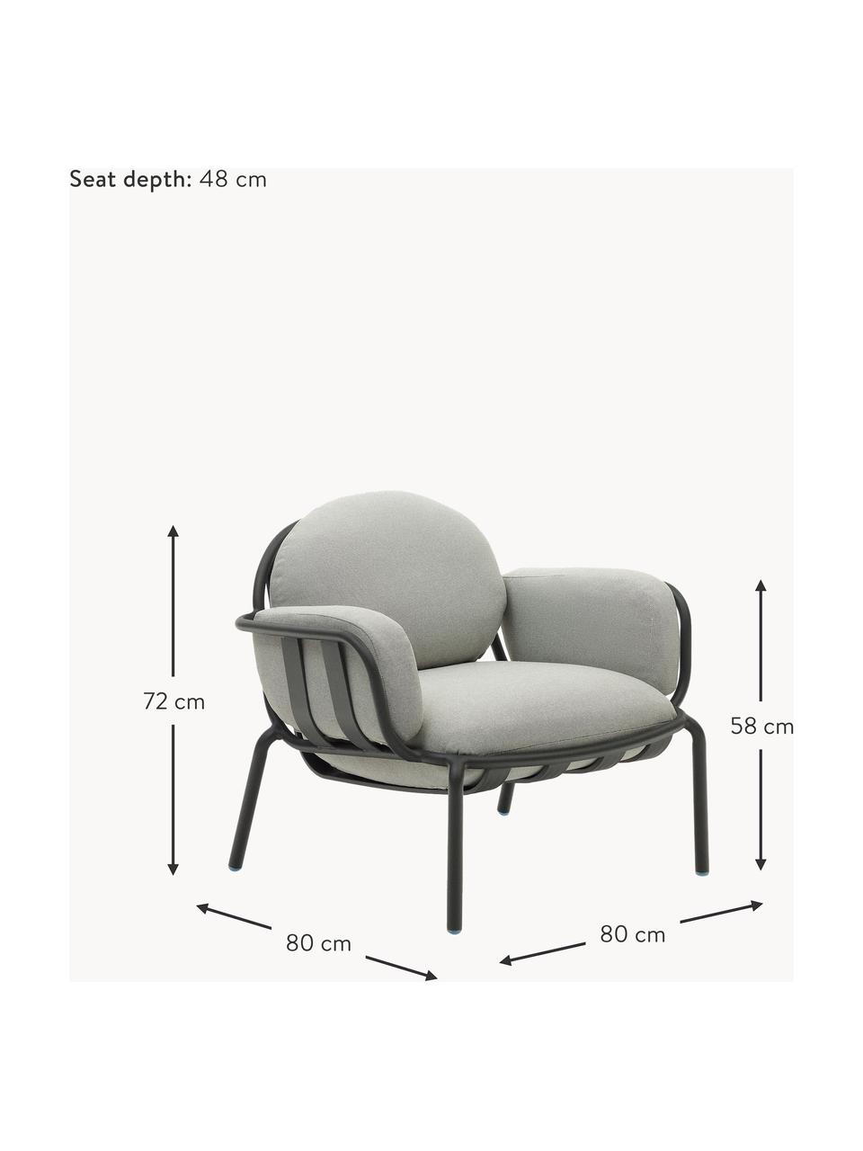 Ogrodowy fotel wypoczynkowy Joncols, Tapicerka: 100% poliester Dzięki tka, Stelaż: aluminium malowane proszk, Jasnoszara tkanina, antracytowy, S 89 x G 80 cm