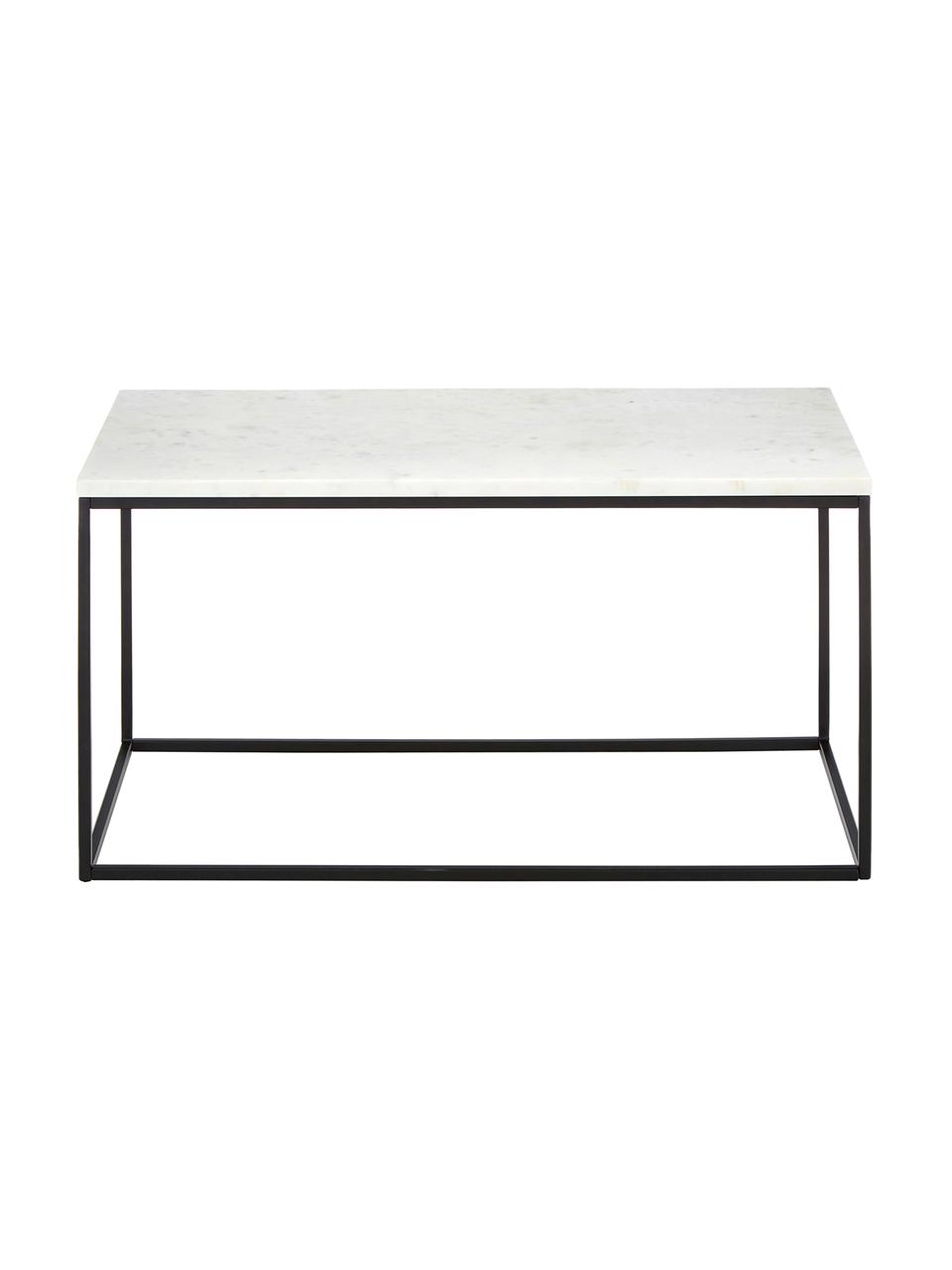 Stolik kawowy z marmuru Alys, Blat: marmur, Stelaż: metal malowany proszkowo, Biały, marmurowy, czarny, S 80 x G 45 cm