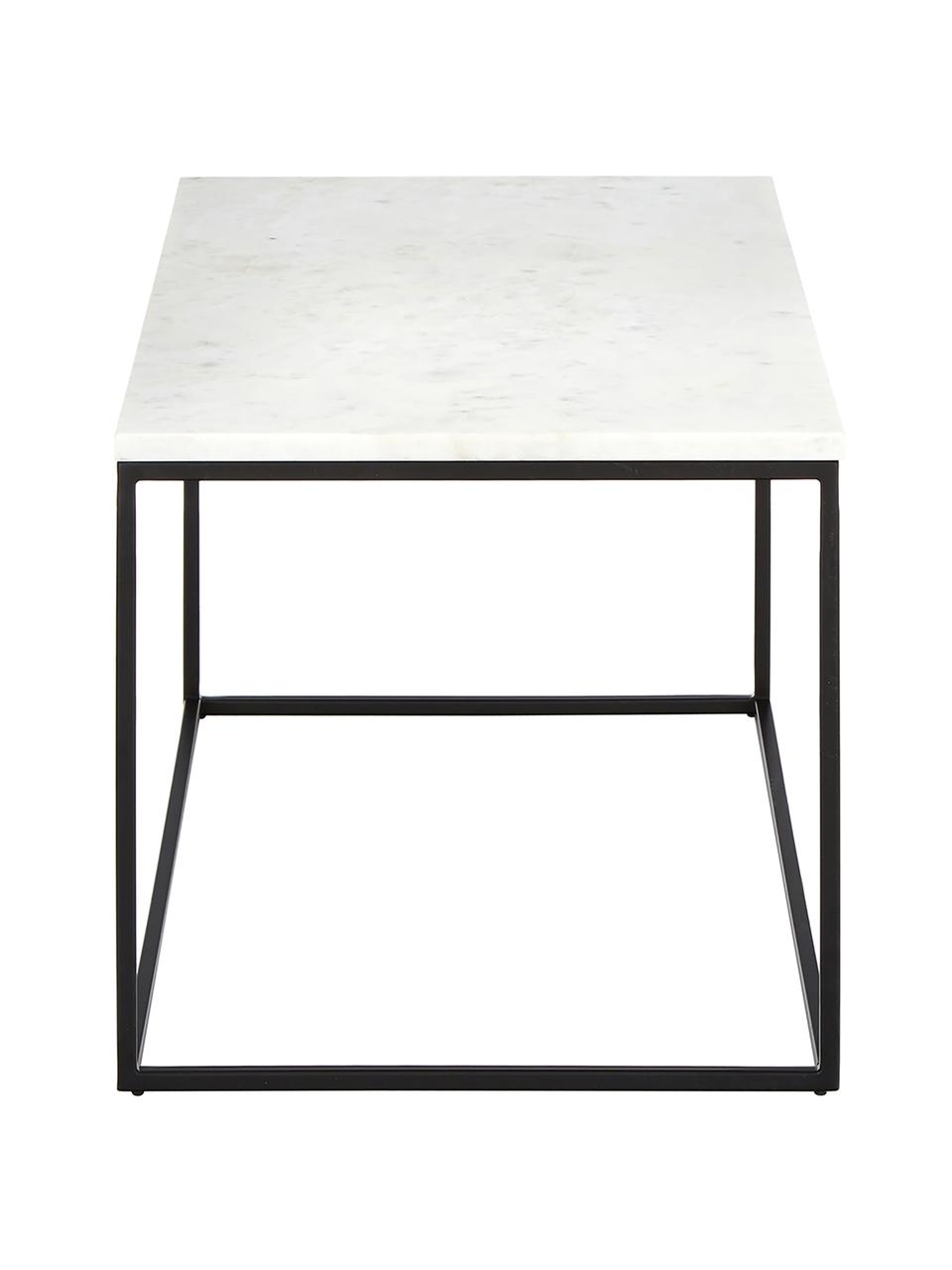 Marmor-Couchtisch Alys, Tischplatte: Marmor, Gestell: Metall, pulverbeschichtet, Weiss, marmoriert, Schwarz, B 80 x T 45 cm