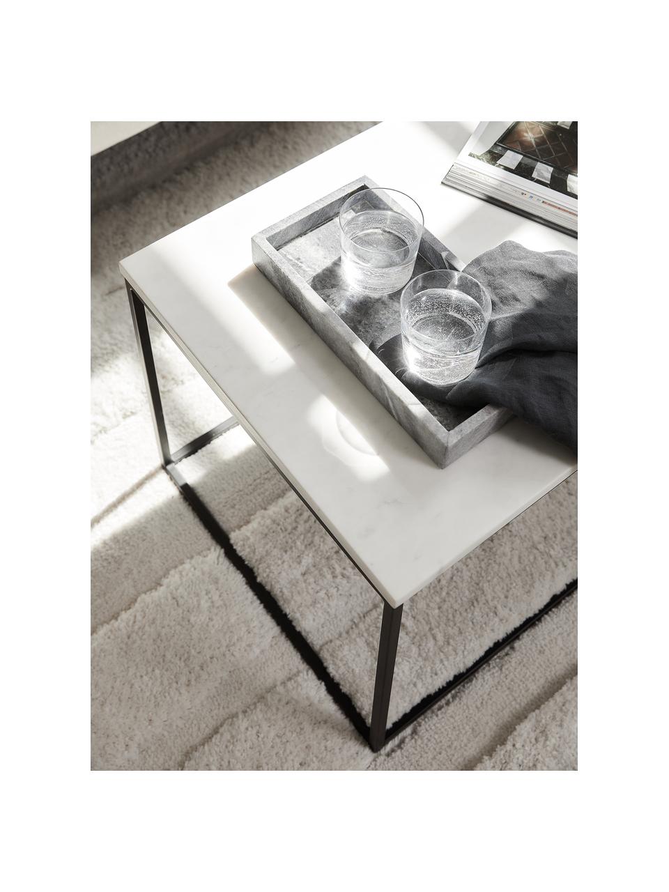 Tavolino da salotto in marmo Alys, Struttura: metallo verniciato a polv, Bianco marmorizzato, nero, Larg. 80 x Prof. 45 cm