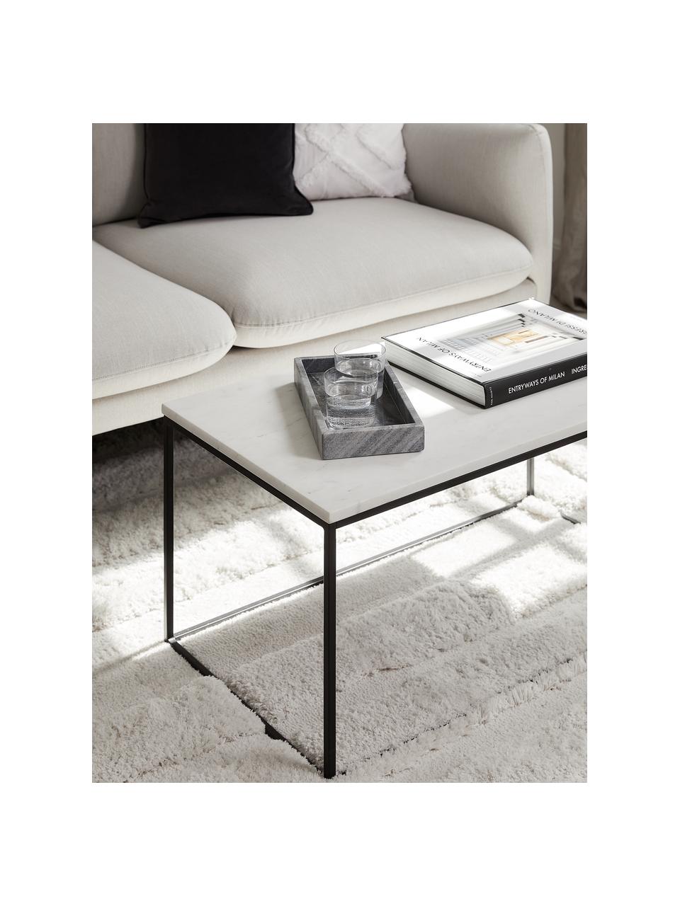 Mramorový konferenční stolek Alys, Bílá, mramorovaná, černá, Š 80 cm, H 45 cm