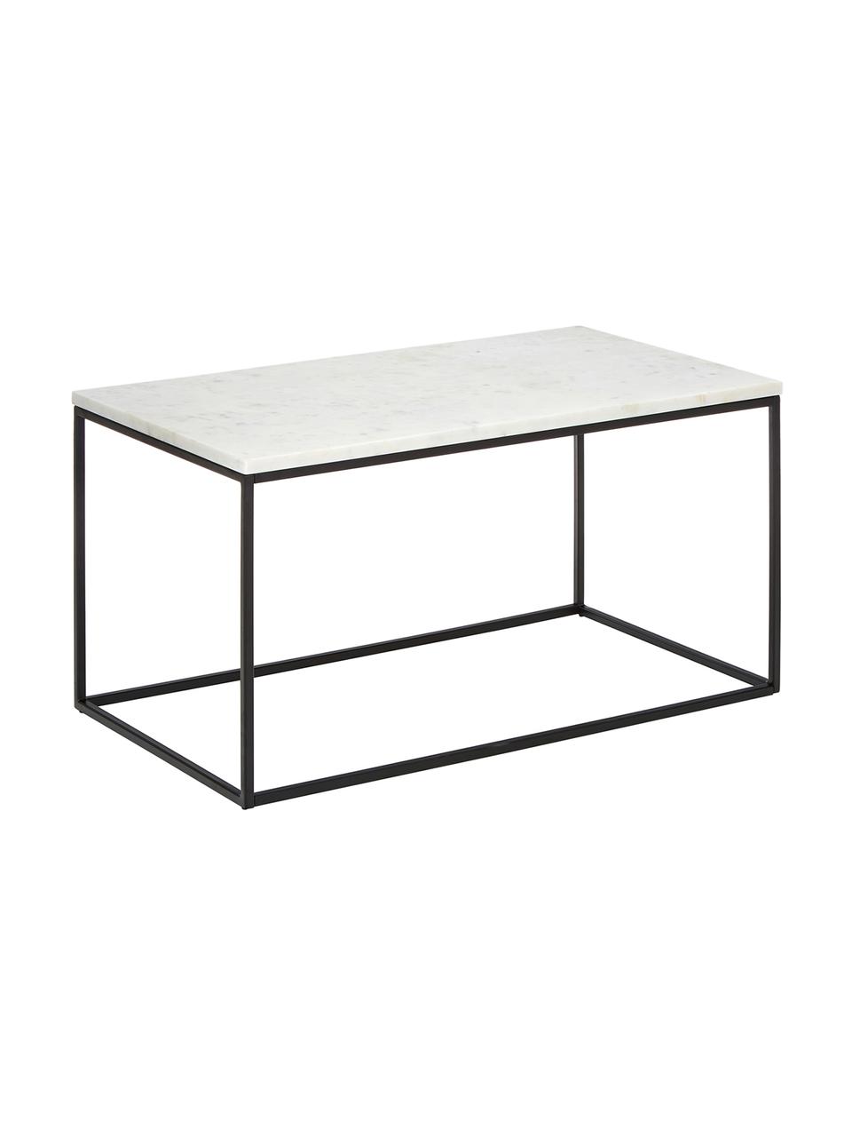 Mramorový konferenční stolek Alys, Bílá, mramorovaná, černá, Š 80 cm, H 45 cm